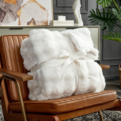 Cozy Bliss Faux Fur Throw Blankets, Plush Fuzzy Soft Thick Bubble Blanket for Sofa, Bedroom, Living Room