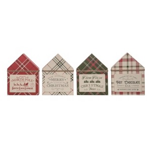 Transpac MDF Plaid & Home Shaped Block Decor Set of 4 Christmas Home Decorations - 1 of 1