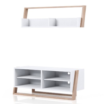 2pc Large Etteridge for TVs up to 68" Shelf and Console TV Stand Beige - miBasics