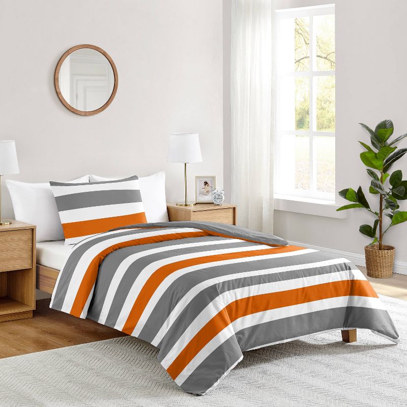 Gray &#38; Orange Stripe Kids&#39; Comforter Set (Twin) - Sweet Jojo Designs, 4 of 7
