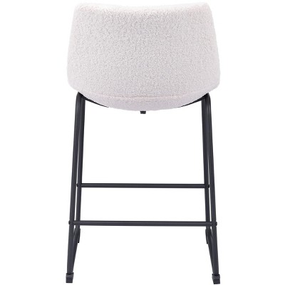 Ivory Upholstered Counter Stools with Black Metal Base, Set of 2