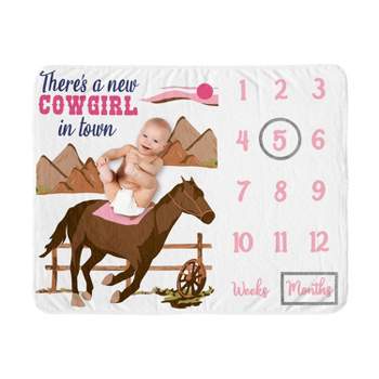 Sweet Jojo Designs Girl Baby Milestone Blanket Western Cowgirl Pink Brown and Beige