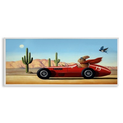 Stupell Industries Race Car Bunny Driving Desert Canyon, 30" x 13"