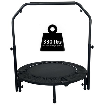 HFYee Trampoline Indoor 40" Mini Trampoline for Kids or Adults with Outdoor and Indoor Dual-use, Adjustable Height Handrail, Black+Steel