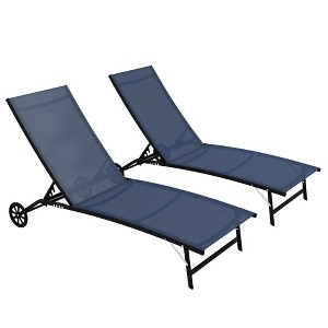 PAGED 2 Piece Chaise Lounge Outdoor Pool Lounge Chairs with Wheels Tanning Chair with Adjustable Backrest for Patio, Backyard - 1 of 4