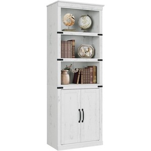 Farmhouse Book Case with Doors, 5 Tier Book Shelf with Cabinet, Wood 68.7" Tall 5 Shelf Book Case for Living Room, Home Office - 1 of 4