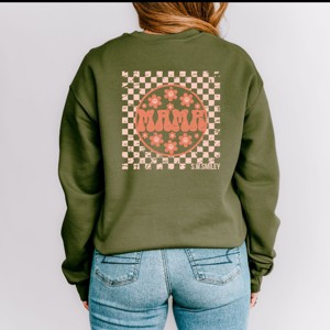 Simply Sage Market S.W.Smiley Checkered Mama Flowers Front and Back Print Sweatshirt - 1 of 4