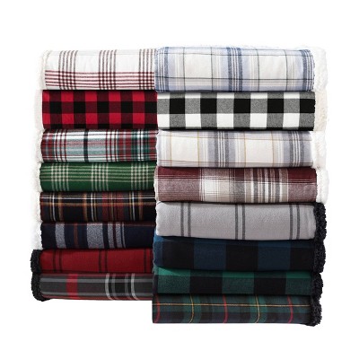 Cabin Plaid Red Fleece & Cotton Sherpa Reversible Throw Blanket