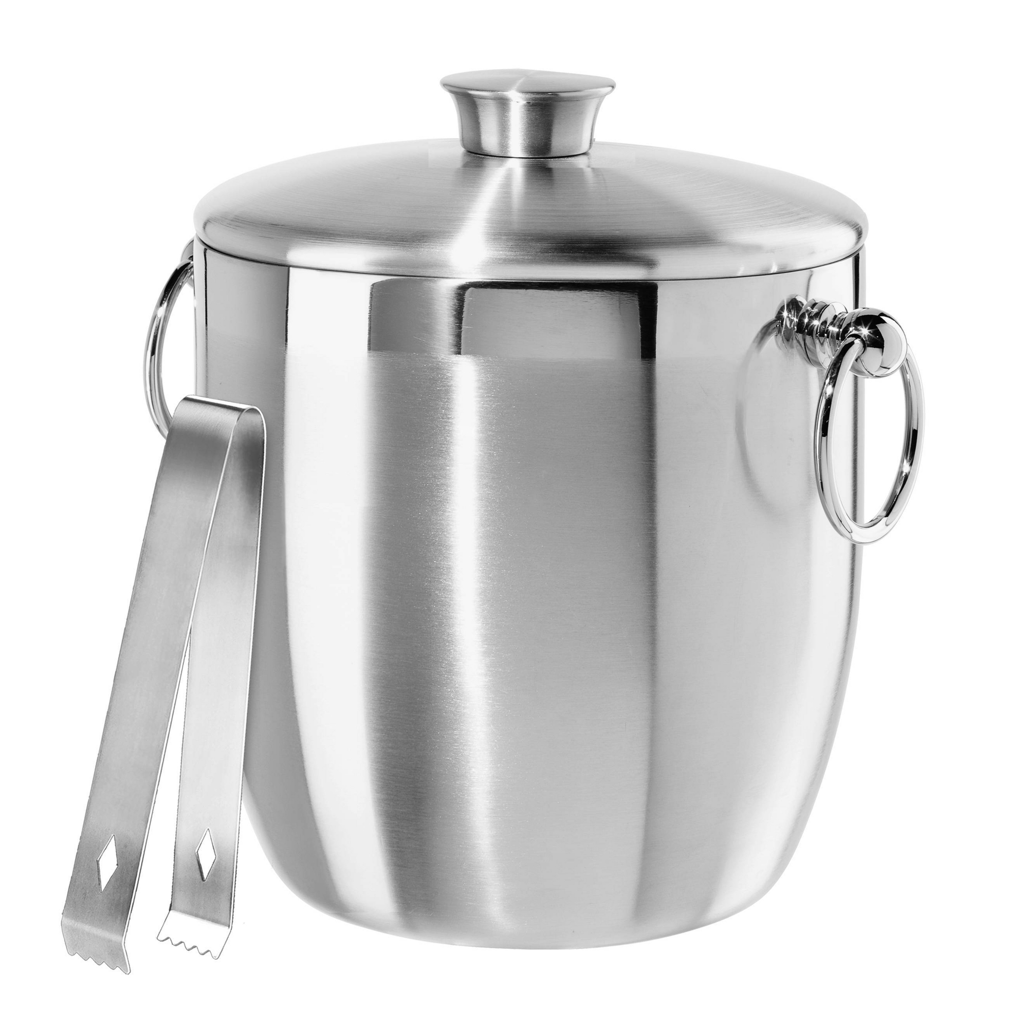 Oggi Stainless Steel Ice Bucket with Tongs: Double-Wall, 3 Qt Capacity, Hand Wash, 9.5" Height, 7.75" Width & Depth