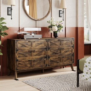 6 Drawers Dresser, Wide Wood TV Stand, Storage Cabinet with Metal Handles, Rustic - 1 of 4