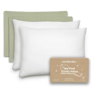 Toddler Pillow with Cotton Pillowcase, 13"x18", Kids Pillow for Sleeping by Comfy Cubs - 2 Pack - 1 of 4