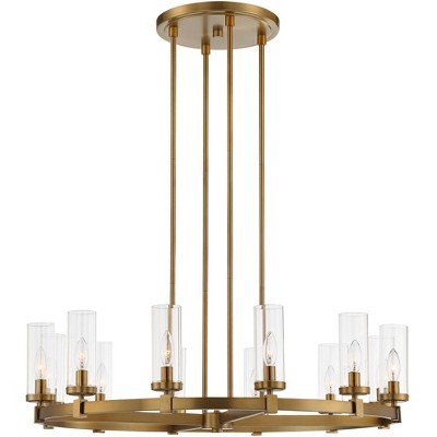 Aron 40" Brass Wagon Wheel Chandelier with Clear Glass Shades