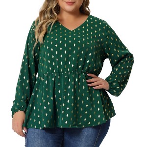 GRACE & GRANDEUR Women's Plus Size Gorgeous Gold Geometric Print Elastic Waist Blouses - 1 of 4