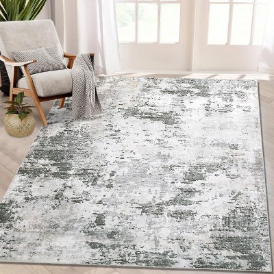 Modern Washable Area Rug - Neutral Abstract Design, Non-Slip Backing, Stain-Resistant Low Pile for Living Room, Bedroom & Office
