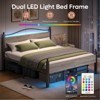 Pinmoco LED Headboard Bed Frame with Charging Station, 16.5" Storage Metal Platform Bed, Gray - 3 of 4