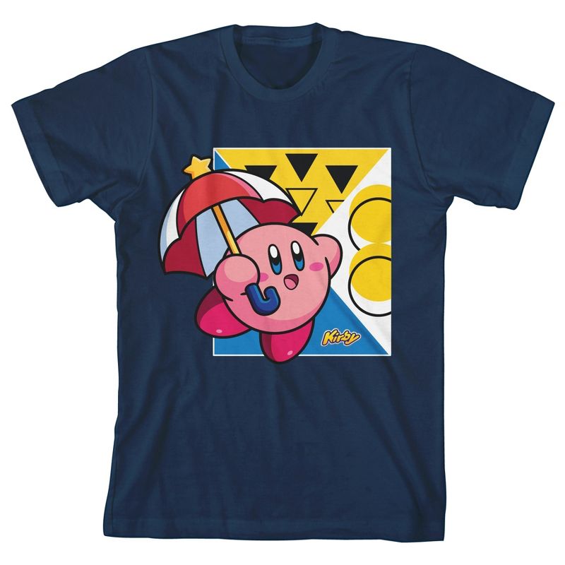 Kirby Parasol Food Collage Boy's Navy Blue Tshirt, 1 of 3