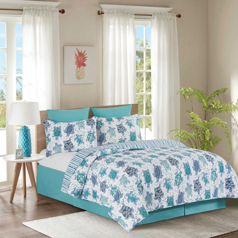 Coastal Reef Feather Reversible Quilt Set, Lush Decor