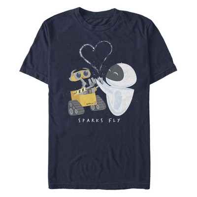 Men's Wall-E Valentine's Day EVE Sparks Fly  T-Shirt - Navy Blue - 2X Large