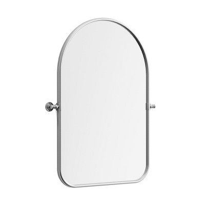24 in. W x 35 in. H Arched Metal Framed Pivoted Bathroom Wall Vanity Mirror Round Corners in Silver