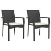 vidaXL 3 Piece Patio Dining Set - Black Poly Rattan with Cushions, Weather-Resistant, Powder-Coated Steel Frame, Tempered Glass Top Table - image 3 of 4