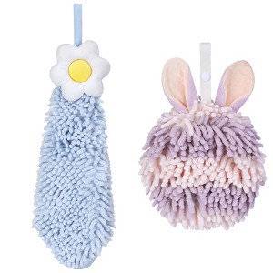 REGALWOVEN 2 Packs Soft Absorbent Flower and Rabbit Shape Decorative Chenille Hand Towel for Bathroom 6" x 15"/7" x 7" - 1 of 4
