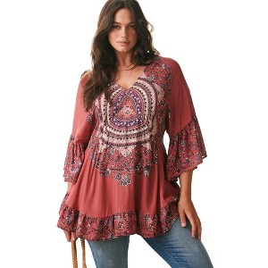 Avenue Women's Plus Size Frankie Frill Detail Tunic - 1 of 4