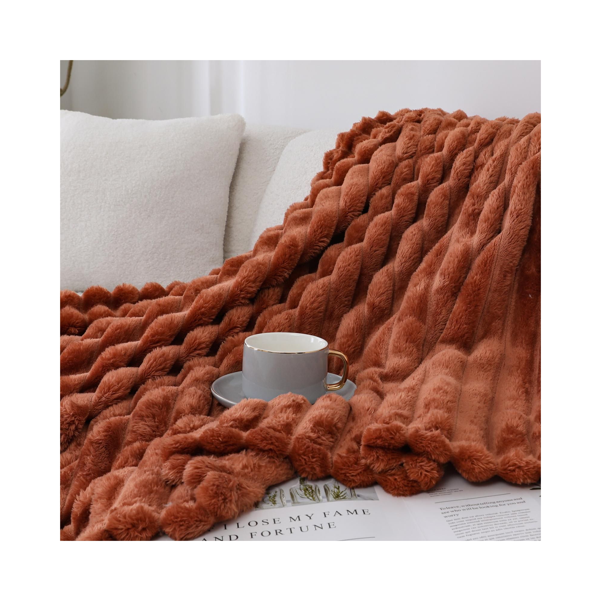 Kate Aurora Modern Lux Ultra Soft & Plush Ribbed Accent Throw Blanket - 50 in. W x 60 in. L - Pumpkin