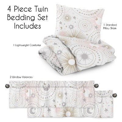 Blush Pink and Gold Celestial Twin Microfiber Bedding Set
