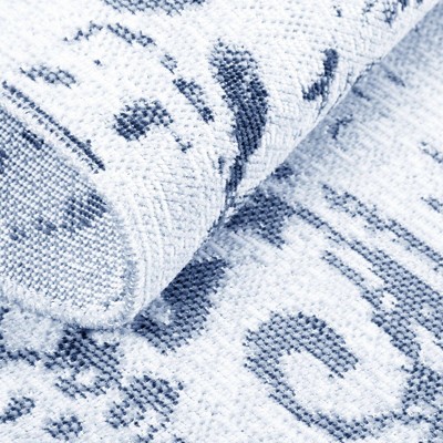 Ivory and Blue Medallion Synthetic Indoor/Outdoor Area Rug