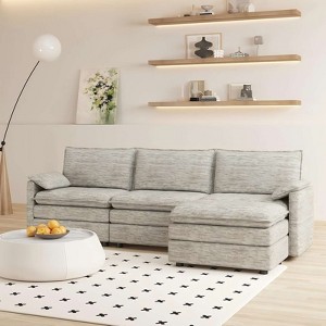 COZONY 108" Modular Sectional, Deep-Seat Chenille L-Shaped Cloud Sofa for 4 w/ Movable Ottoman, Living Room/Apartment - 1 of 4