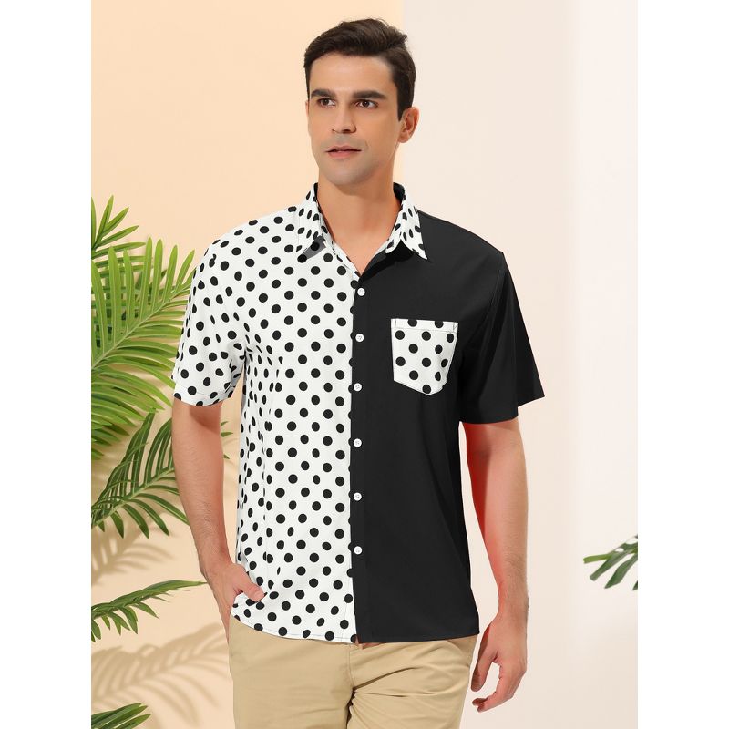 Lars Amadeus Men's Summer Polka Dots Short Sleeves Button Down Patchwork Beach Shirt, 2 of 7