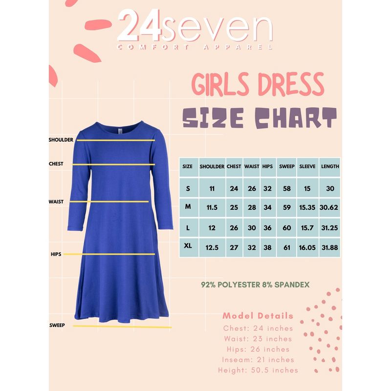 24seven Comfort Apparel Girls Long Sleeve Loose Fit Knee Length Tunic Pocket Dress, 4 of 5