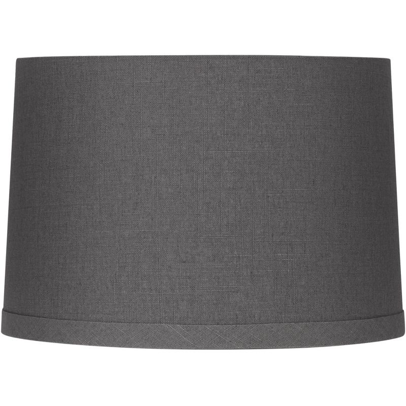 Springcrest Gray Linen Medium Drum Lamp Shade 15" Top x 16" Bottom x 11" High x 11" Slant (Spider) Replacement with Harp and Finial, 1 of 8