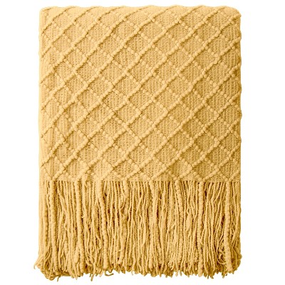 Acrylic Knitted Throw Blanket, Lightweight and Soft Cozy Decorative Woven Blanket with Tassels - NTBAY