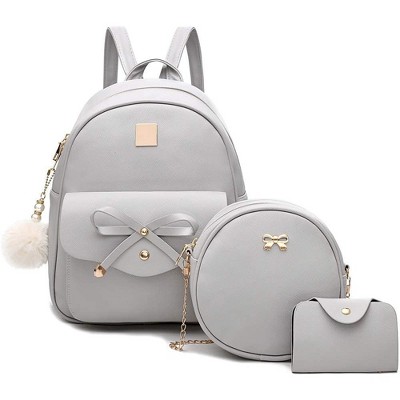 3-Pieces Girls Bowknot Fahsion Leather Backpack Backpack Purse for Women Rucksack