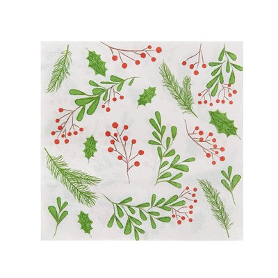 Classic Skiing fiction Cocktail Napkins - 100-pack Disposable Paper Napkins, Christmas Holidays  Dinner Party Supplies, 2-ply, Holly Berry Leaves Design, Folded 6.5x6.5" :  Target