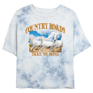 Juniors Womens Lost Gods Country Roads White Horses Crop T-Shirt - 1 of 4