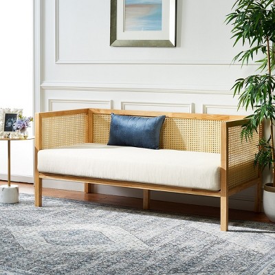 Natural Rattan 3-Seater Sofa with White Cushions