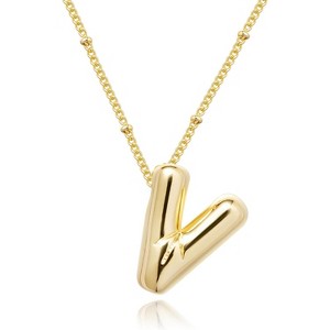 Bubble Initial Necklace; 14K Gold Plated Balloon Letter Pendant; Custom Name Jewelry; Trendy Chunky Gift for Women - 1 of 4