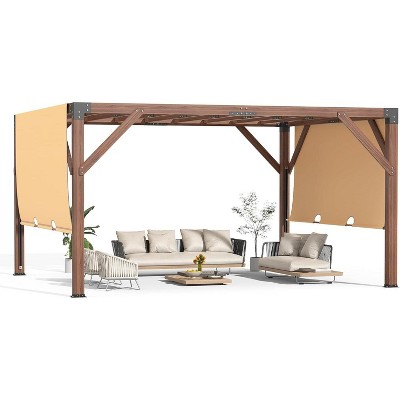 12' x 14' Cedar Wood Pergola with Retractable Canopy, Rot-Resistant Outdoor Structure, Modern Backyard, Garden, or Deck Pavilion