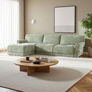 110" Chenille L-Shaped Modular Sectional Sofa with USB & Ottoman - 1 of 4