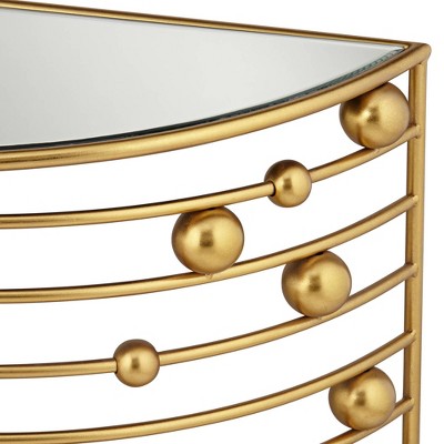 Liam Gold Beaded Demilune Console with Mirrored Top