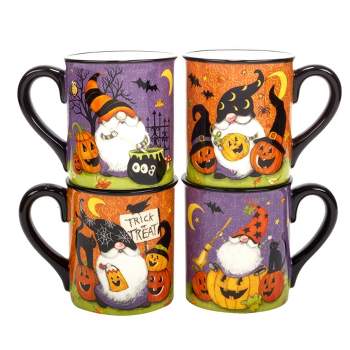 Set of 4 Halloween Gnomes 18oz Drinkware Mugs - Certified International
