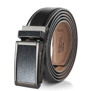 Roxoni Men's Genuine Leather Ratchet Dress Belt with Automatic Double Gloss Buckle, Enclosed in an Elegant Gift Box - 1 of 4