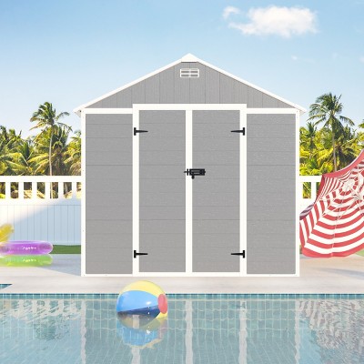 8x8FT Outdoor Storage Shed with Waterproof UV-Resistant PP Panels, HD Windows, Heavy-Duty Structure - Coolbibila