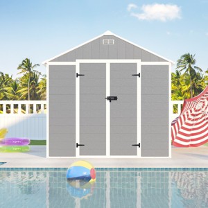 8x8FT Outdoor Storage Shed with Waterproof UV-Resistant PP Panels, HD Windows, Heavy-Duty Structure - Coolbibila - 1 of 4