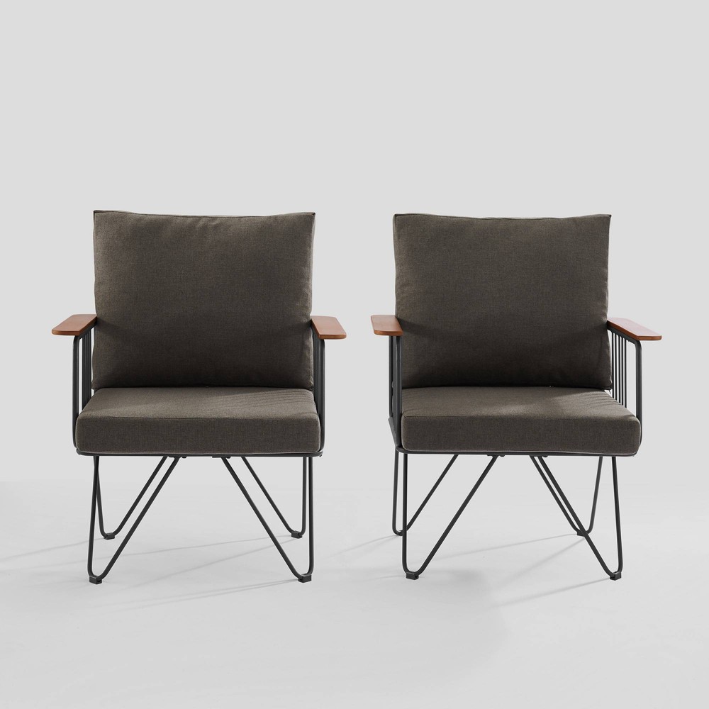 Draper 2pk Mid Century Modern Hairpin Leg Patio Chairs Clove Brown Saracina Home