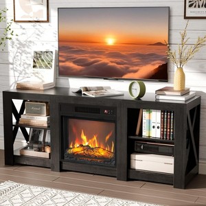 VINGLI Fireplace TV Stand for up to 70 inch TVs, Farmhouse Entertainment Center with Electric Fireplace Heater & Adjustable Shelves - 1 of 4