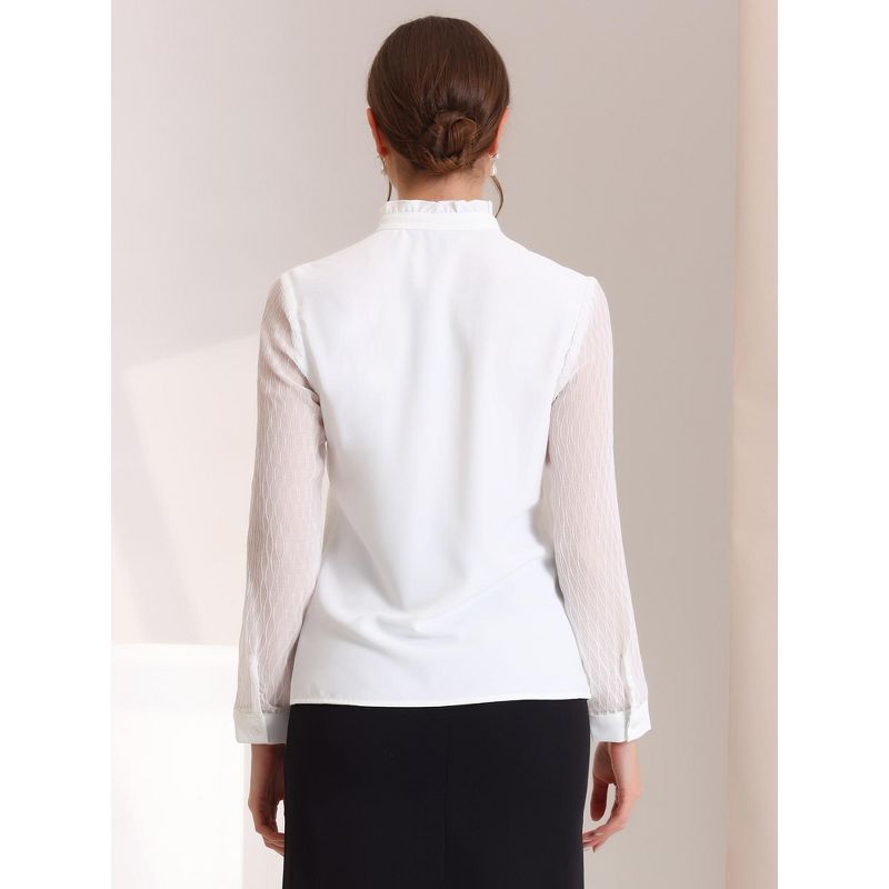 Allegra K Women's Business Ruffle V Neck Button Decor Sheer Long Sleeve Work Shirt, 4 of 6