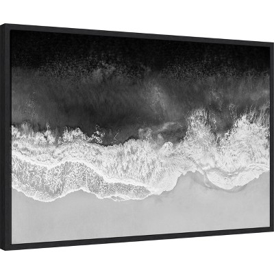 Large Black and White Ocean Wave Framed Canvas Print